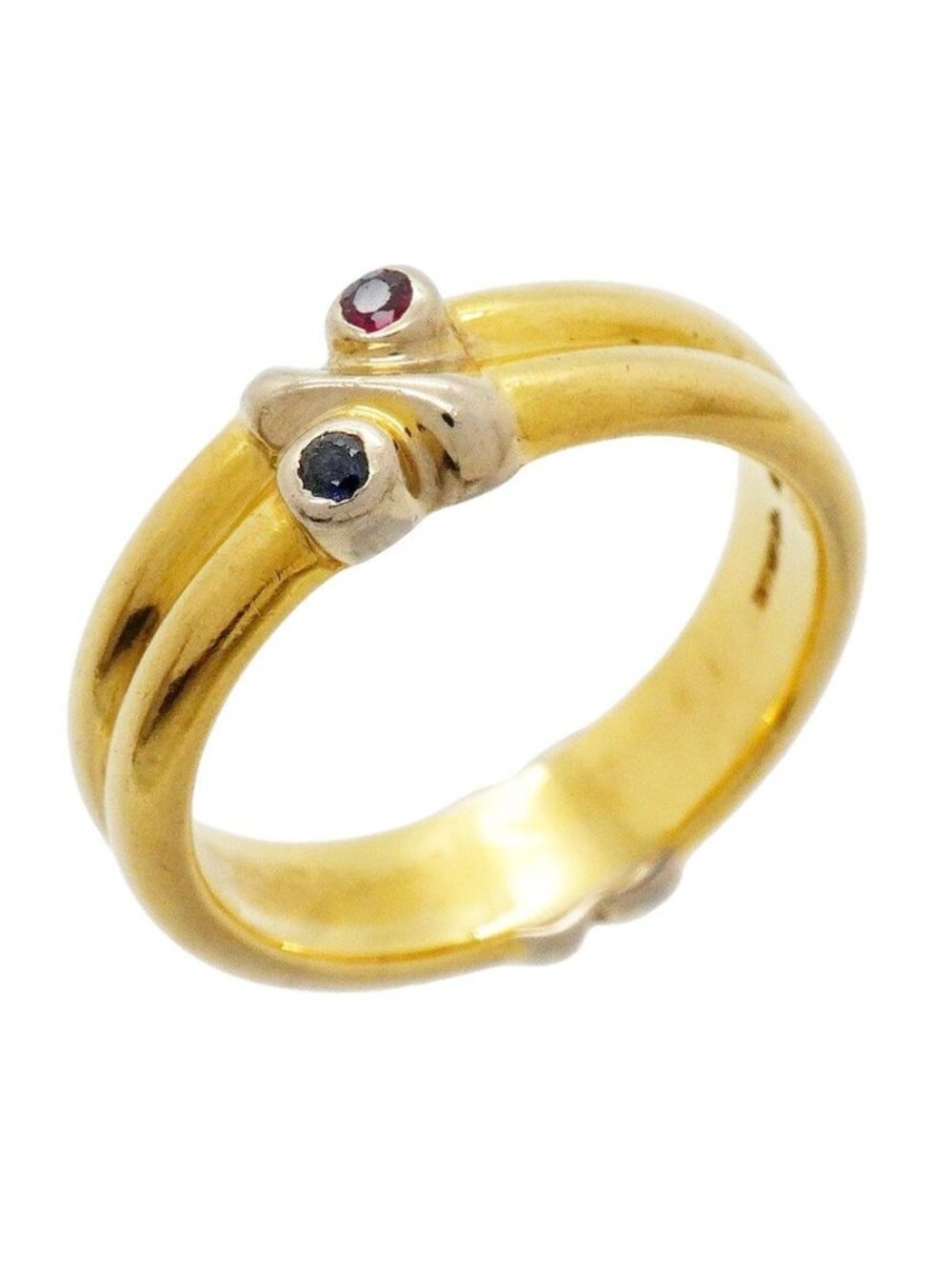 Tiffany & Co Ring Signature 18k Yellow Gold 18k White Sapphire Ruby Red Blue